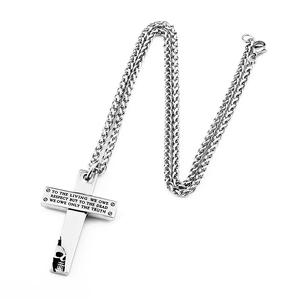 Stainless steel cross necklace with skull engraving and polished wheat chain for men