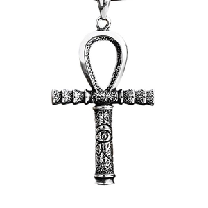 Vintage stainless steel Ankh cross pendant with Eye of Horus and stone texture