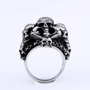 Gothic punk style stainless steel skull ring for men with vintage oxidized finish
