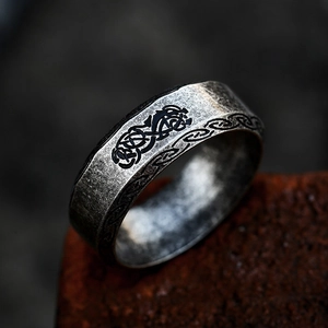 Vintage Nordic Runes Viking Celtic Knot Stainless Steel Band Ring For Men Women Antique Finish Punk Gothic Dragon Pattern Jewelry Gift