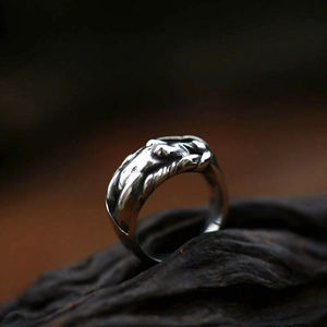 Vintage stainless steel Venus goddess open ring with antique silver relief finish