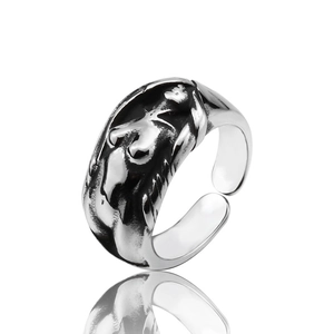 Retro stainless steel Venus goddess open ring with vintage embossed design and silver finish