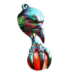 Rainbow stainless steel eagle head pendant with orange stone in punk vintage style