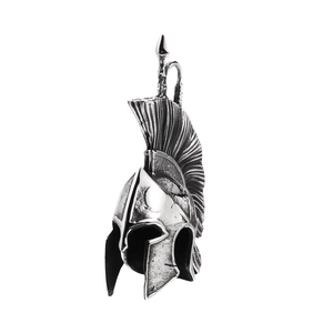 Vintage Spartan helmet pendant in stainless steel with an antique silver finish