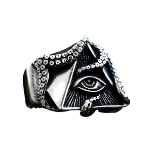 Vintage stainless steel octopus eye of providence ring in punk gothic silver finish