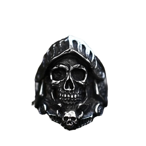 Vintage gothic skull ring for men in antique finish stainless steel with medieval detail