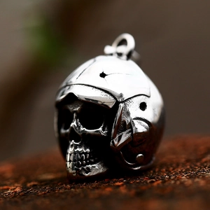 Pendentif tête de mort en acier avec casque d'aviateur pour collier biker homme