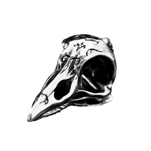 Viking raven skull pendant in antique silver stainless steel with detailed carvings