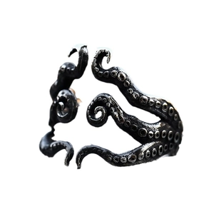 Vintage octopus tentacle open ring in stainless steel with punk style suckers pattern