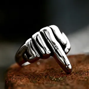 Bague pour Hommes en Acier Inoxydable Vintage avec Geste du Doigt d'honneur Punk Rock Hip Hop Poli Bijoux de Doigt