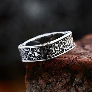 Vintage Celtic Knot Titanium Steel Ring For Men Nordic Viking Square Band Ring Rugged Punk Style Male Finger Jewelry