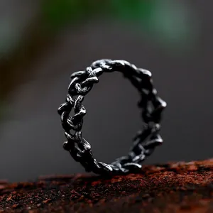 Vintage Hexagram Titanium Steel Ring For Men Gothic Twisted Hollow Out Distressed Stainless Steel Band Ring Jewelry Gift