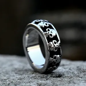 Vintage Stainless Steel Skull Ring For Men Punk Gothic Biker Ring Oxidized Black Embossed Polished Fashion Finger Jewelry