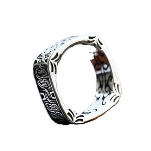 Vintage stainless steel square ring with Celtic knot engraving for men in retro style
