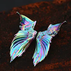 Vintage Stainless Steel Angel Wing Pendant Only Without Chain Iridescent Rainbow Color Punk Gothic Neck Jewelry For Men Women
