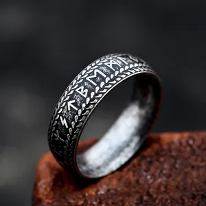 Viking Nordic Rune Ring For Men Vintage Titanium Steel Distressed Braid Pattern Punk Rock Band Accessory Jewelry Gift