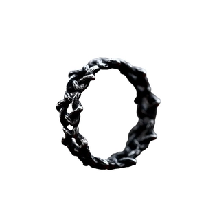 Retro hexagram stainless steel ring featuring vintage twisted texture and oxidized finish