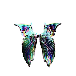 Rainbow plated stainless steel angel wing pendant necklace with vintage metallic finish