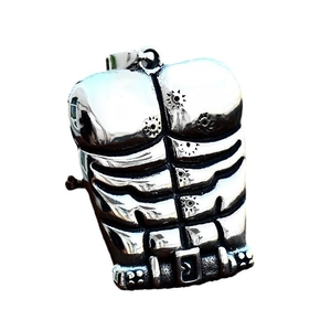 Retro stainless steel muscular torso pendant necklace for men with star engraving