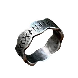 Vintage Viking Rune ring in silver stainless steel with oxidized finish for men and women