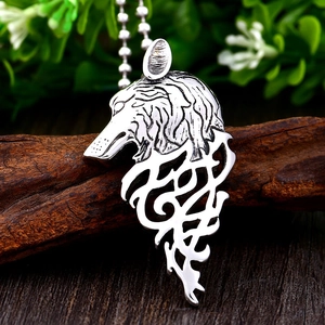 Collier avec pendentif tête de loup viking nordique pour homme en acier inoxydable