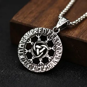 Vintage Stainless Steel Nordic Viking Rune Pendant Round Celtic Knot Triskelion Odin Mythology Jewelry For Men Women Daily Wear