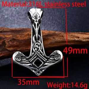 Viking raven skull pendant in 316L stainless steel with Nordic knots design for men