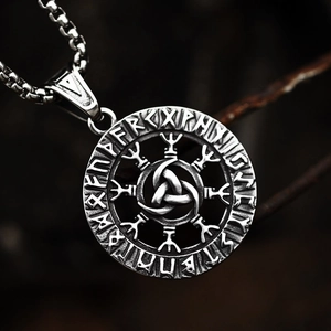 Vintage Nordic Viking Rune necklace with Odin Celtic knot pendant in aged steel finish