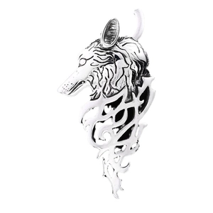 Pendentif tête de loup Viking vintage en acier inoxydable argenté avec détails gothiques
