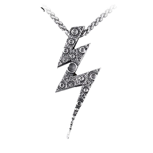 Vintage silver lightning bolt pendant with crater texture and wheat chain necklace