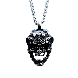 Ciondolo teschio gotico da uomo in acciaio inossidabile stile punk vintage con catena