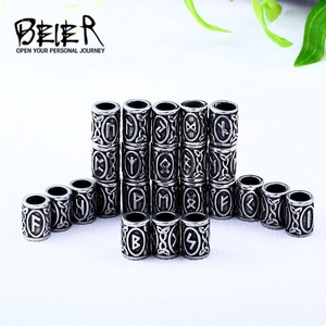 Cuentas Rúnicas Vikingas para Barba Cabello Acero Inoxidable 316L Cuentas Alfabeto Futhark Nudo Celta DIY Joyería Amuleto