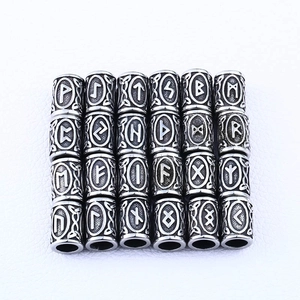 Set de 24 cuentas rúnicas vikingas de acero inoxidable plateado para cabello y barba DIY