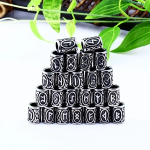 Cuentas de runas vikingas nórdicas vintage en acero inoxidable plateado para pelo y barba