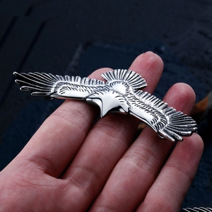 Vintage stainless steel flying eagle pendant necklace for men with detailed feather texture