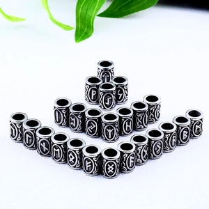 Set de 24 cuentas rúnicas vikingas nórdicas para barba y cabello en acero retro