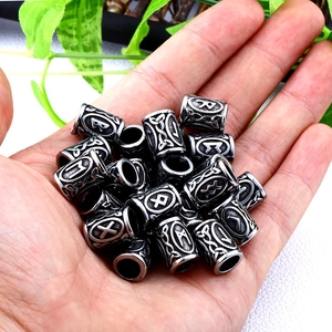 Cuentas de runas vikingas de plata vintage de acero inoxidable para barba y cabello