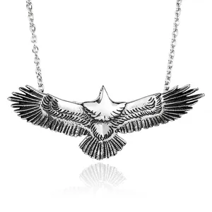 Vintage Stainless Steel Eagle Pendant For Men Hip Hop Street Style Eagle Wing Feather Jewelry Animal Necklace Pendant Gift