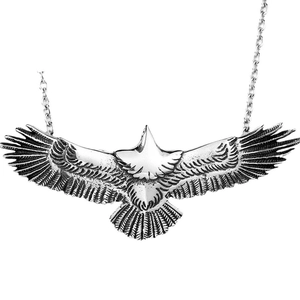 Vintage stainless steel flying eagle pendant necklace with detailed feather textures
