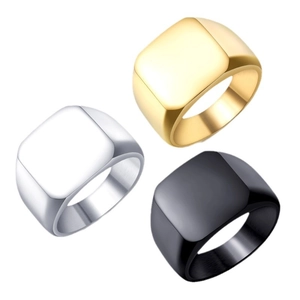 Minimalist square signet rings in gold, silver and black stainless steel finish