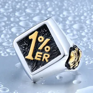 Vintage Men Titanium Steel Signet Ring Gold Silver Two Tone 1% ER Letter Skull Punk Biker Fashion Finger Ring Jewelry
