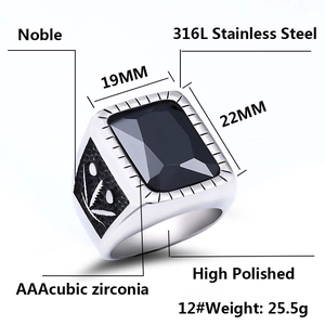 Bague Vintage en Acier Inoxydable pour Hommes avec Zircone Cubique Rectangulaire Motif de Feuilles Hip Hop Punk Bijoux