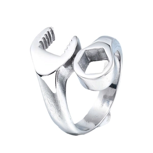 Creative stainless steel wrench ring for men featuring unique mechanical tool design