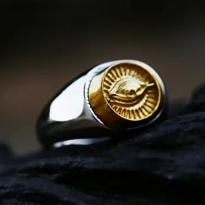 Vintage Stainless Steel Eye Of Providence Signet Ring Men Gold Silver Two Tone Masonic Punk Gothic Ring Jewelry For Men