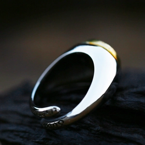 Vintage stainless steel open ring with yellow top stone and year 2008 engraving
