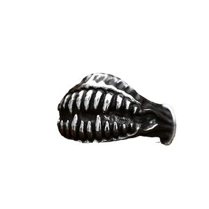Gothic punk piranha plant ring in retro oxidized silver finish stainless steel