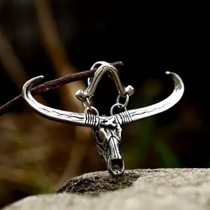 Vintage Stainless Steel Bull Head Pendant For Men Gothic Bull Skull Ox Head Charm Pendant Only Without Chain Retro Jewelry