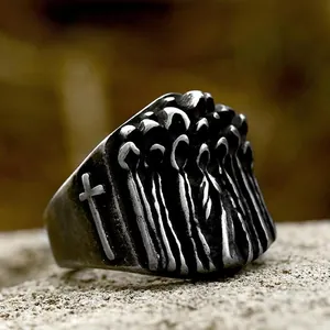 Gothic Sensenmann Kreuz Ring Für Herren Retro Punk Edelstahl Band Oxidiertes Finish Religiös Hip Hop Biker Schmuck Fingerring