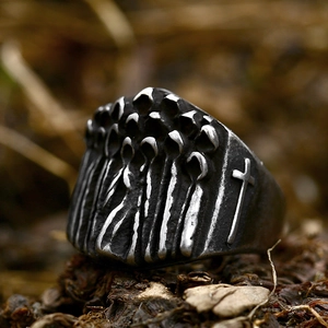 Gothic Punk Sensenmann Umhang und Kreuz gravierter Edelstahlring für Herren