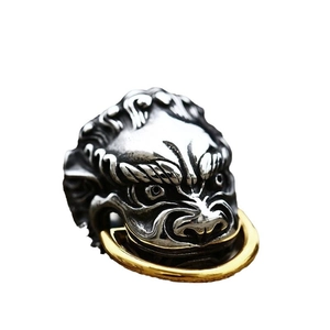 Retro hip hop lion head ring in vintage silver and gold stainless steel finish